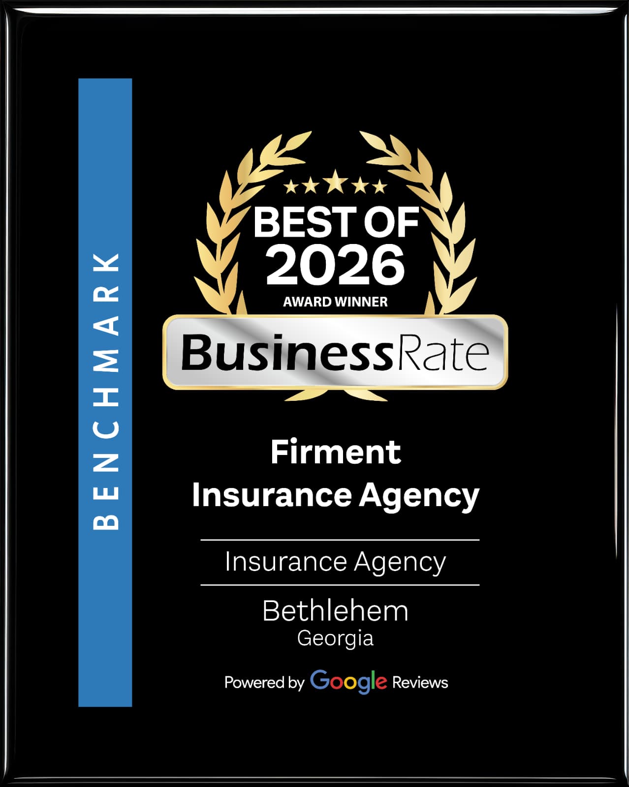 BusinessRate Best of 2026 award for Firment Insurance Agency in Bethlehem, Georgia